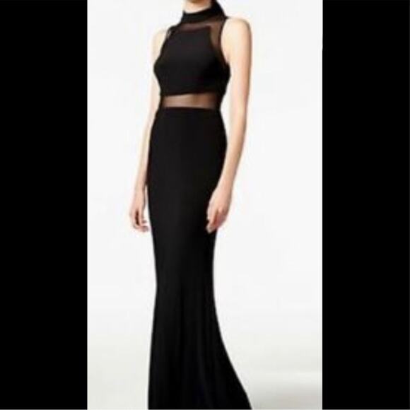 Betsy Adam Black Mesh Illusion Mesh Cut Out Maxi Dress Womens 0 Formal Black Tie - Picture 1 of 10